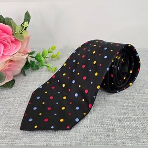 Vintage Dion Signature Italian Silk Neck Tie Mens Black With Colorful Dots